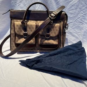 Dooney & Bourke tan material and leather shoulder handbag